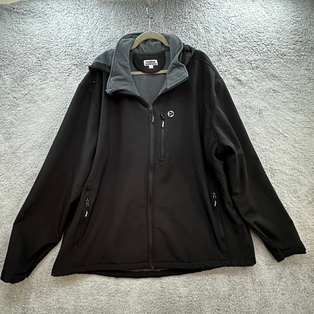 Outdoor Ventures Mens Black Softshell Fleece Lined Hooded Jacket XL